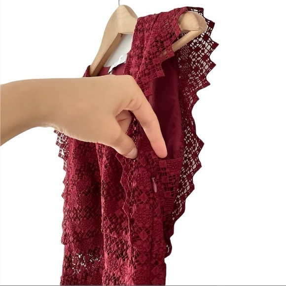 Sandro Bordeaux Guipure Crochet Lace Mini Dress Red - Picture 10 of 16